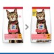 Hill's Science Plan cat food packaging, featuring a tabby cat, labeled "Light Adult 1-6" with nutritional claims and chicken flavor.