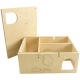 Holzspielzeug-Aufbewahrungsbox für Haustiere mit drei Fächern und einem abnehmbaren Deckel, mit einem Baum- und Wolkendesign.