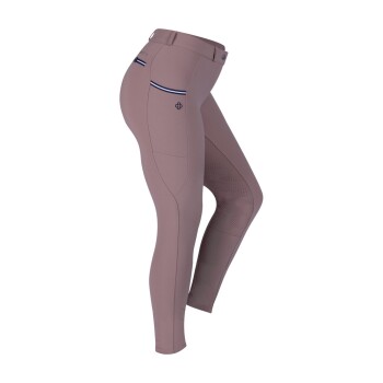 Helle rosa Reitleggings mit hohem Bund, Seitentasche und strukturiertem Grip an der Innenseite des Oberschenkels.