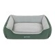 Grünes und graues Haustierbett mit einem weichen, gepolsterten Innenraum, mit dem Logo 'Doctor Bark' auf der Vorderseite.