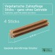 100% natürliche Zahnpflege-Sticks ohne Getreide, in einem Stapel von sechs präsentiert, jeder etwa 10 cm lang.