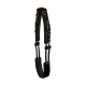 Schwarzes, verstellbares Hundegeschirr mit mehreren Metall-D-Ringen und gepolstertem Halt für Komfort. Ideal für Training und Spaziergänge.