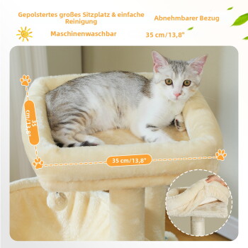 Katze liegt in einer supergroßen 40 cm/15,7" Hängematte mit hängendem Bommel, entworfen für große Katzen.