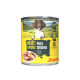 Josera Adult Hundefutterdose mit Hundefoto; gelbes Etikett mit der Aufschrift 'MEAT LOVERS | Pure Chicken', 'Grain Free', 'German Quality'.