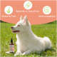 Ein weißer Hund sitzt auf grünem Gras neben einer Flasche Lachsöl mit der Aufschrift "Lachsöl", das das Fell, die Gelenke und die Immununterstützung fördert.