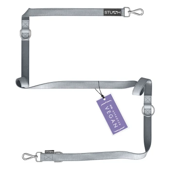 Hundeleine Führleine Grau S Eine graue Haustierleine mit einem Clip und verstellbaren Ringen, mit einem Anhänger, der 'PETA APPROVED VEGAN' liest.