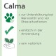Produktbeschreibung von Calma für Haustiere, die Unterstützung bei Nervosität und Stress, einfache Anwendung und natürliche Zutaten hervorhebt.
