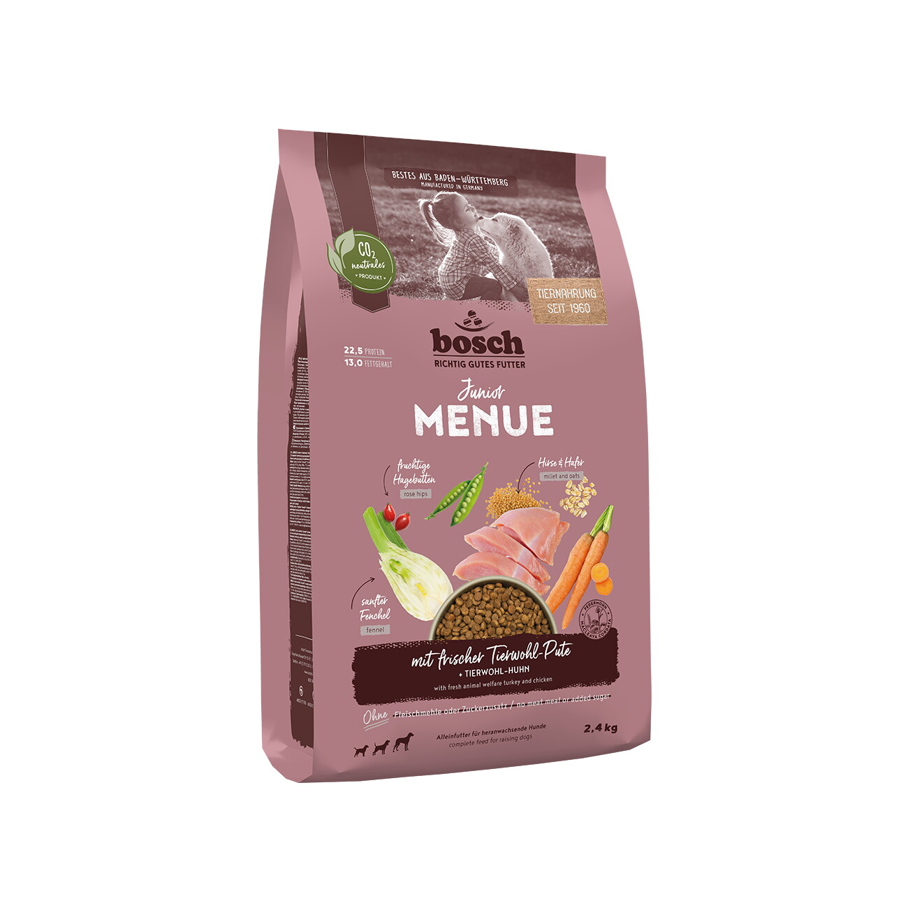 bosch HPC Trockenfutter Hund Junior Menue Tierwohl-Pute 2,4 kg