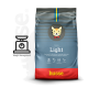 Blau-roter Husse-Katzenfuttersack mit Cartoon-Katzenlogo, bezeichnet mit "Light" und "Weight Management".
