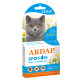 Verpackung für ARDAP Spot-On Floh- und Zeckenschutz für Katzen über 4 kg, mit einer grauen Katze mit orangefarbenen Augen und floralem Hintergrund.