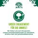 Bild zur Förderung des Umweltengagements eines Online-Haustiergeschäfts, mit einem Baum-Logo und Text auf Deutsch über die Reduzierung der Umweltbelastung.