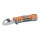 Eine bunte Hundeleine in Orange und Teal, mit einem Metallclip und einem Etikett mit dem Logo "RUFFWEAR."