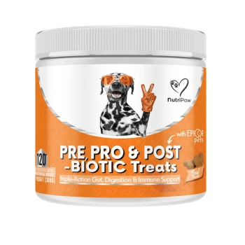 NutriPaw Pre, Pro & Post-Biotic Treats for dogs, triple-action gut, digestion & immune support, beef flavor, 120 chews.