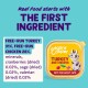 Edgard Cooper turkey & chicken cat pâté tin; text: "Real food starts with THE FIRST INGREDIENT"; label "Free‑run turkey 31%, free‑run chicken 28%".