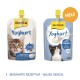 Two GimCat Yoghurt cat pouches with kittens; left mit Calcium, right aus 95% Vollmilch, orange NEU! badge.