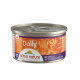 Une boîte de mousse pour chat adulte Almo Nature Daily, présentant une formule sans céréales avec du lapin. L'étiquette comprend du texte en anglais, italien et français.