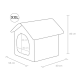 Illustration eines XXL-Haustierhauses mit den Abmessungen: 60 cm Höhe, 55 cm Breite und 60 cm Tiefe, mit einem Seitenzugang von 30 cm mal 33 cm.