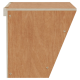 Holz-Haustiermöbelstück mit einem dreieckigen Design, mit einer glatten Oberfläche und sichtbaren Schrauben.