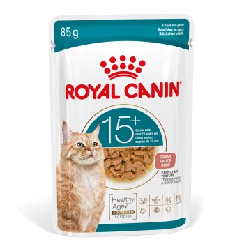 Royal Canin 85g Nassfutterbeutel für ältere Katzen ab 15 Jahren mit Soße, gesunder age7 advanced Komplex.