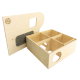 Holz-Haustierspielzeug-Aufbewahrungsbox mit sechs Fächern, mit einem abnehmbaren Deckel und runden Öffnungen für einfachen Zugang.