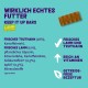 Verpackung für "Keep It Up Bars" Haustierfutter mit frischem Truthahn (28%) und Lamm (12%), mit einem türkisfarbenen Hintergrund und Nährwertangaben.