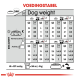 Hondenvoeding schema met details over portiegroottes op basis van gewicht en activiteitsniveau, met metingen in grammen en kopjes.