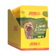 JosiDog Mini Adult Nassfutter für Hunde mit Lamm und Huhn in Sauce, 84 % Fleisch, gelbe Verpackung mit kleinem Hundeabbild.