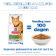 Hill's Science Plan Senior Vitality 7 kg zak met kat en een kom brokjes; zichtbare Nederlandse tekst: 'Voeding voor 100 dagen'.