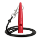 Rote ACME-Pfeife mit schwarzem Halsband und Metallclip, geprägt mit dem Text „ACME Made in England“.