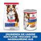 Verpackung von Hill's Science Plan Tiernahrung mit einem Beutel Trockenfutter, der mit "Mature Adult 7+" beschriftet ist, und einer Dose Nassfutter mit Huhn.