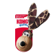 KONG Wubba Hundespielzeug mit Giraffenmuster, Schlappohren, lächelndem rundem Gesicht und 'KONG Wubba'-Verpackung.