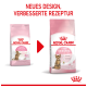 Vergleich von Royal Canin Kittenfutter: "Second Age Kitten Sterilised" links, aktualisiertes Design mit "NEUES DESIGN" rechts.