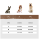 Bild von drei Hunden: einem Französischen Bulldoggen, einem Beagle und einem Golden Retriever, mit einer Größentabelle für Haustierprodukte, die Maße für M-L, XL und XXL zeigt.