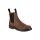 Brauner Leder-Ankle-Boot mit elastischen Seitenpaneelen und einer schwarzen Gummisohle, mit Zuglaschen für einfaches Anziehen.