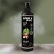 Schwarze Sprühflasche mit der Aufschrift "ALPHAZOO Beauty" mit den Texten "FELLLIEBE" und "Pflegespray", mit Illustrationen von Mandeln und Aloe Vera.