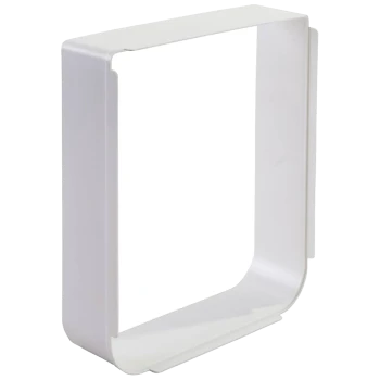 Support en plastique blanc pour conteneur de nourriture pour animaux avec une forme rectangulaire et des bords arrondis, conçu pour organiser les fournitures pour animaux.