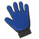 Blauer Haustierpflegehandschuh mit strukturiertem Oberflächen und schwarzem Handgelenkband, entworfen zum Entfernen von losem Fell und zum Massieren von Haustieren.