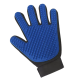 Blauer Haustierpflegehandschuh mit strukturiertem Oberflächen und schwarzem Handgelenkband, entworfen zum Entfernen von losem Fell und zum Massieren von Haustieren.