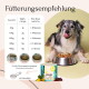 Behälter des Hepaskin Tierergänzungsmittels mit Bildern und deutschem Text zu Vorteilen für Haut, Fell und Lebergesundheit bei Hunden.