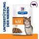 Hill's Prescription Diet k/d Katzenfutterbeutel mit Katze und Schale Nassfutter; zeigt k/d und 'Unterstützung der Nieren'