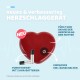 Rotes herzförmiges Haustier-Herzfrequenzgerät mit Ein-/Ausschalter, verwendet 2 AAA-Batterien, fühlt sich an wie der Herzschlag der Mutter, mit "neu"-Label auf Deutsch.