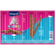 Vitakraft CatStick klassische Katzenleckerlis Verpackung mit einer weißen Katze, mit 6 Sticks, beschriftet mit "95% Fleisch & Fisch," und "Kein Zuckerzusatz, Kein Getreide."