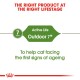 Image promoting a cat food product for outdoor cats aged 7 years and older, stating it helps with the first signs of aging.