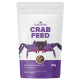 NatureHolic Crab Feed-Tüte, weiß und violett mit Krabbenillustration; zeigt 'CRAB FEED', 'Mischfuttermittel für Zierkrabben' und '30g'.