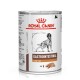 Royal Canin Veterinär-Dosenfutter für Hunde, gekennzeichnet mit "Gastrointestinal Low Fat", mit einer Hundillustration und Futterstücken auf dem Etikett.