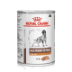 Royal Canin Veterinär-Dosenfutter für Hunde, gekennzeichnet mit "Gastrointestinal Low Fat", mit einer Hundillustration und Futterstücken auf dem Etikett.