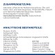 Nährwertinformationen für Haustierfutter, die Zutaten und Analysen detailliert: Protein 10%, Fett 19,1%, Vitamine A, D3, E und Mineralien.