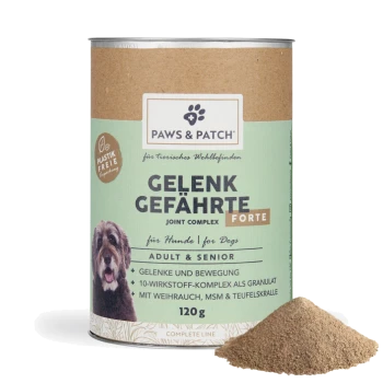 Paws & Patch Dose: 'Gelenk Gefährte Forte' Gelenkkomplex für Hunde, Adult & Senior, 120 g, mit braunem Granulathaufen