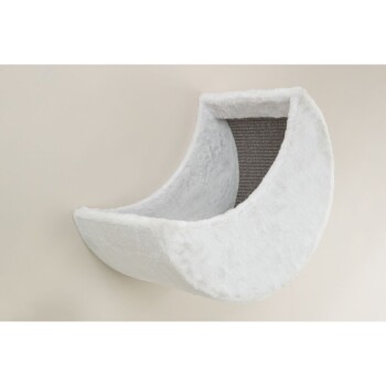 Weiches, crescent-förmiges Haustierbett mit einem weichen Äußeren und einem strukturierten grauen Innenraum, entworfen für Komfort und Entspannung.