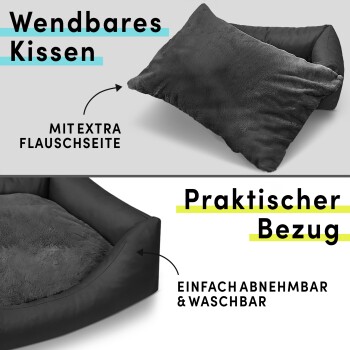 Wendbares Kissen für Haustiere mit extra flauschiger Seite, abnehmbarer und waschbarer Bezug, in dunklem Grau.